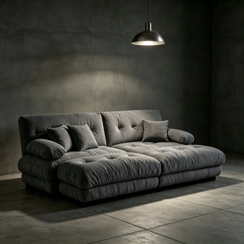 ANPPORT Cloud Couch Sleeper Sofa, Chenille Gray 2-Seater Modular Sofa with 2 Ottomans, 2 Lumbar pillows, 2 Pillows, Comfy Deep Seat Cloud Sofa, Convertible L-Shaped Floor Couch for Living Room
