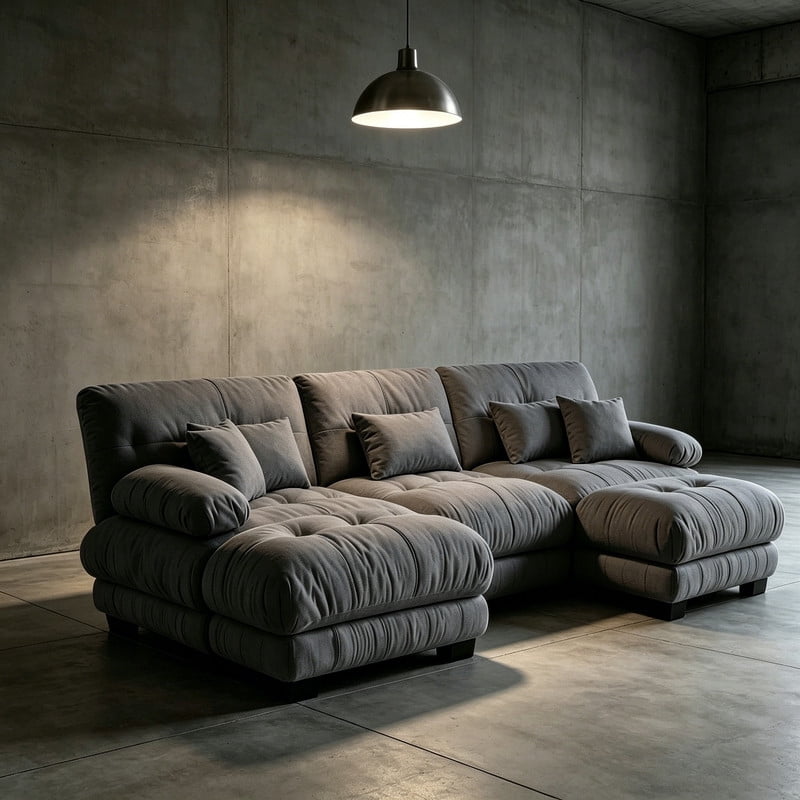 ANPPORT Cloud Couch Sleeper Sofa, Chenille Gray 3-Seater Modular Sofa with 2 Ottomans, 3 Lumbar pillows, 2 Pillows, Comfy Deep Seat Cloud Sofa, Convertible L-Shaped Floor Couch for Living Room