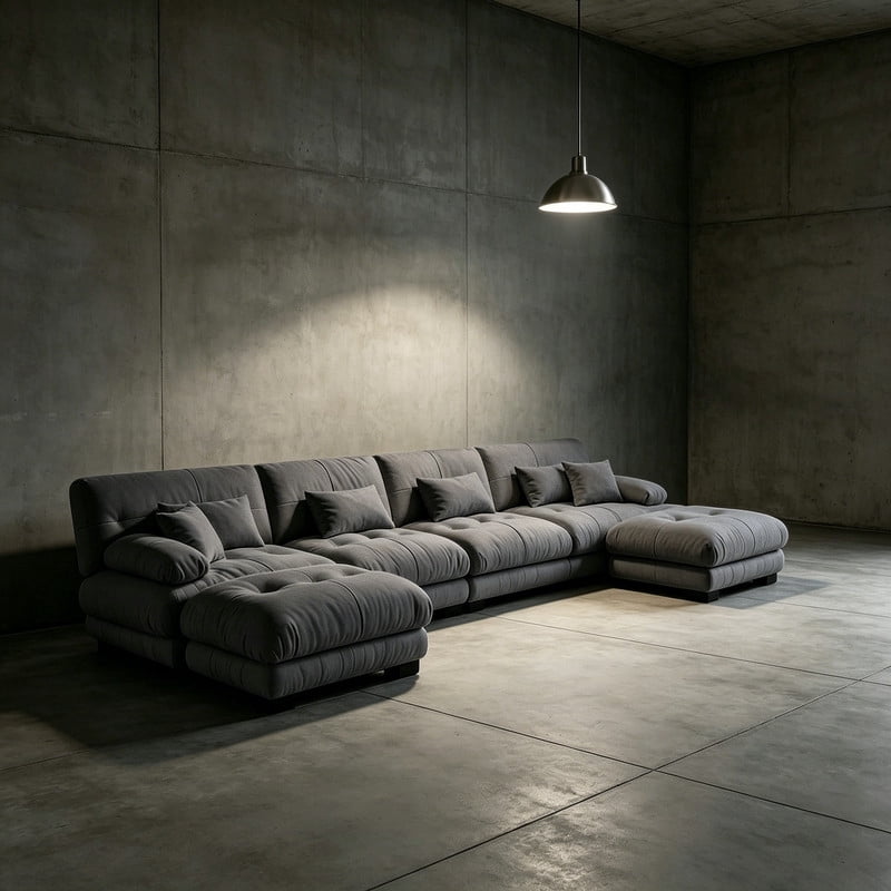 ANPPORT Cloud Couch Sleeper Sofa, Chenille Gray 4-Seater Modular Sofa with 2 Ottomans, 4 Lumbar pillows, 2 Pillows, Comfy Deep Seat Cloud Sofa, Convertible L-Shaped Floor Couch for Living Room