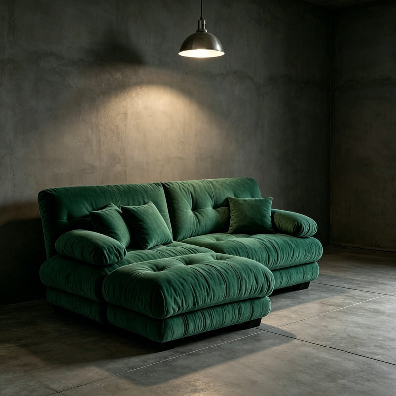 ANPPORT Cloud Couch Sleeper Sofa, Chenille Green 2-Seater Modular Sofa with 1 Ottomans, 2 Lumbar pillows, 2 Pillows, Comfy Deep Seat Cloud Sofa, Convertible L-Shaped Floor Couch for Living Room