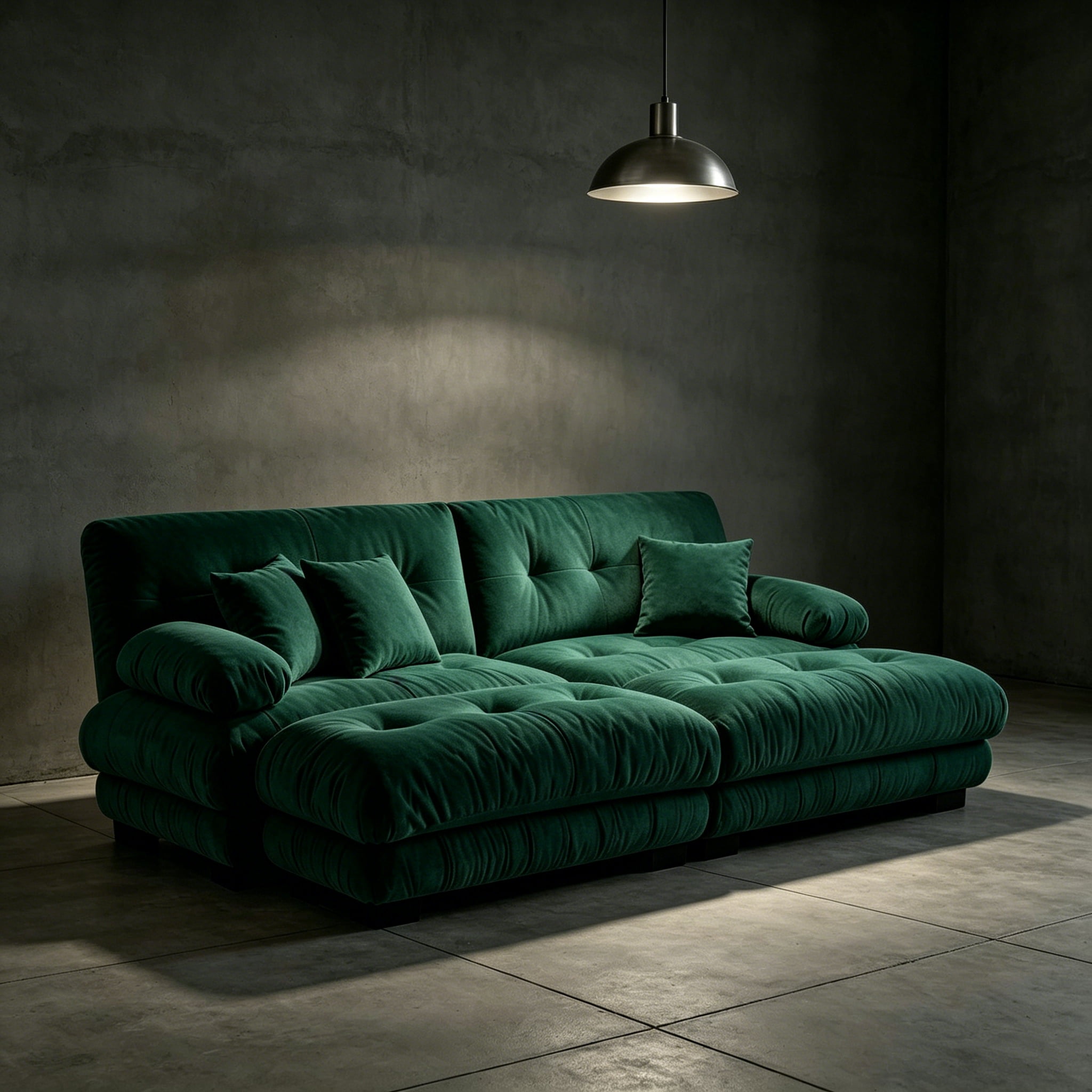 ANPPORT Cloud Couch Sleeper Sofa, Chenille Green 2-Seater Modular Sofa with 2 Ottomans, 2 Lumbar pillows, 2 Pillows, Comfy Deep Seat Cloud Sofa, Convertible L-Shaped Floor Couch for Living Room