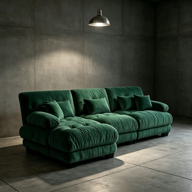 ANPPORT Cloud Couch Sleeper Sofa, Chenille Green 3-Seater Modular Sofa with 1 Ottomans, 3 Lumbar pillows, 2 Pillows, Comfy Deep Seat Cloud Sofa, Convertible L-Shaped Floor Couch for Living Room