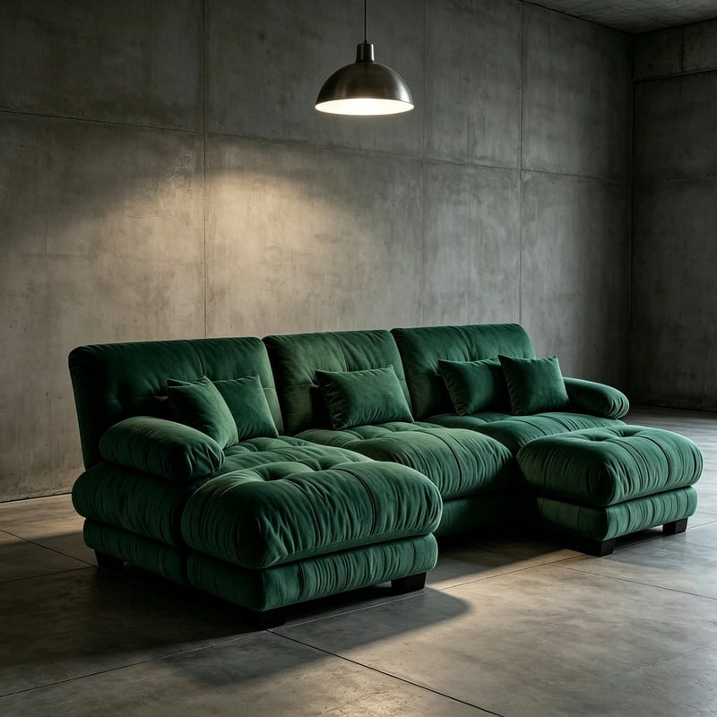 ANPPORT Cloud Couch Sleeper Sofa, Chenille Green 3-Seater Modular Sofa with 2 Ottomans, 3 Lumbar pillows, 2 Pillows, Comfy Deep Seat Cloud Sofa, Convertible L-Shaped Floor Couch for Living Room