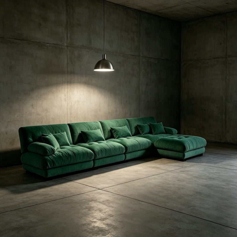 ANPPORT Cloud Couch Sleeper Sofa, Chenille Green 4-Seater Modular Sofa with 1 Ottomans, 4 Lumbar pillows, 2 Pillows, Comfy Deep Seat Cloud Sofa, Convertible L-Shaped Floor Couch for Living Room
