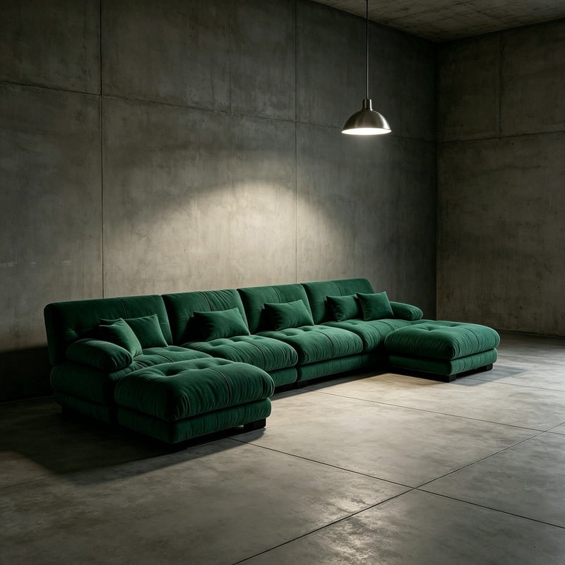 ANPPORT Cloud Couch Sleeper Sofa, Chenille Green 4-Seater Modular Sofa with 2 Ottomans, 4 Lumbar pillows, 2 Pillows, Comfy Deep Seat Cloud Sofa, Convertible L-Shaped Floor Couch for Living Room