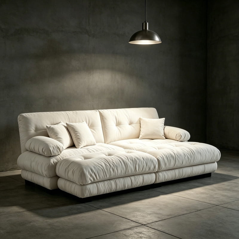 ANPPORT Cloud Couch Sleeper Sofa, Chenille Light Coffee 2-Seater Modular Sofa with 2 Ottomans, 2 Lumbar pillows,2 Pillows, Comfy Deep Seat Cloud Sofa, Convertible L-Shaped Floor Couch for Living Room