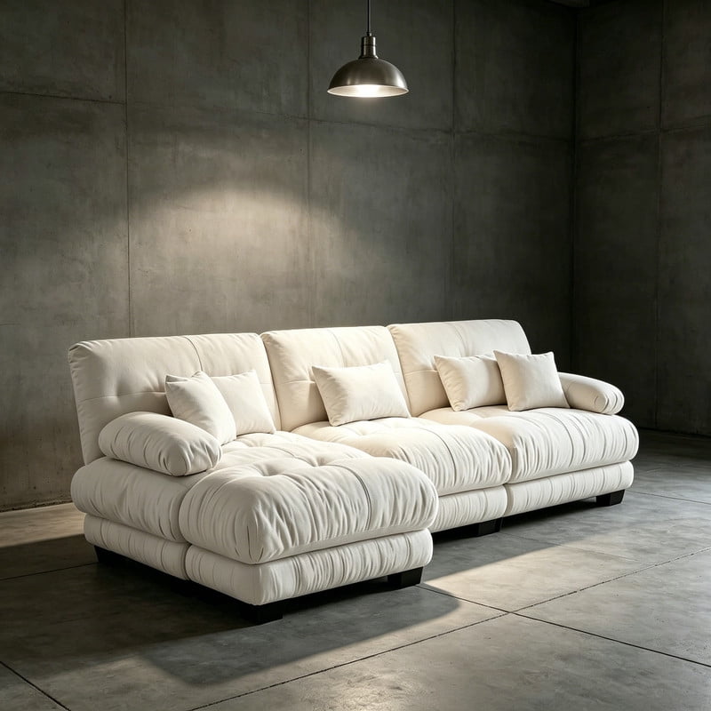 ANPPORT Cloud Couch Sleeper Sofa, Chenille Light Coffee 3-Seater Modular Sofa with 1 Ottomans, 3 Lumbar pillows,2 Pillows, Comfy Deep Seat Cloud Sofa, Convertible L-Shaped Floor Couch for Living Room