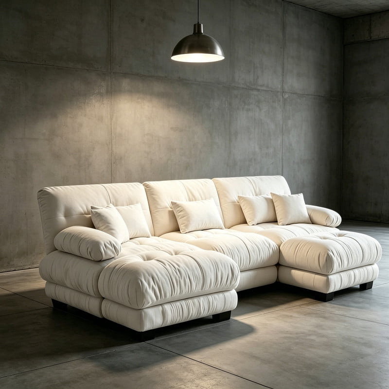 ANPPORT Cloud Couch Sleeper Sofa, Chenille Light Coffee 3-Seater Modular Sofa with 2 Ottomans, 3 Lumbar pillows,2 Pillows, Comfy Deep Seat Cloud Sofa, Convertible L-Shaped Floor Couch for Living Room