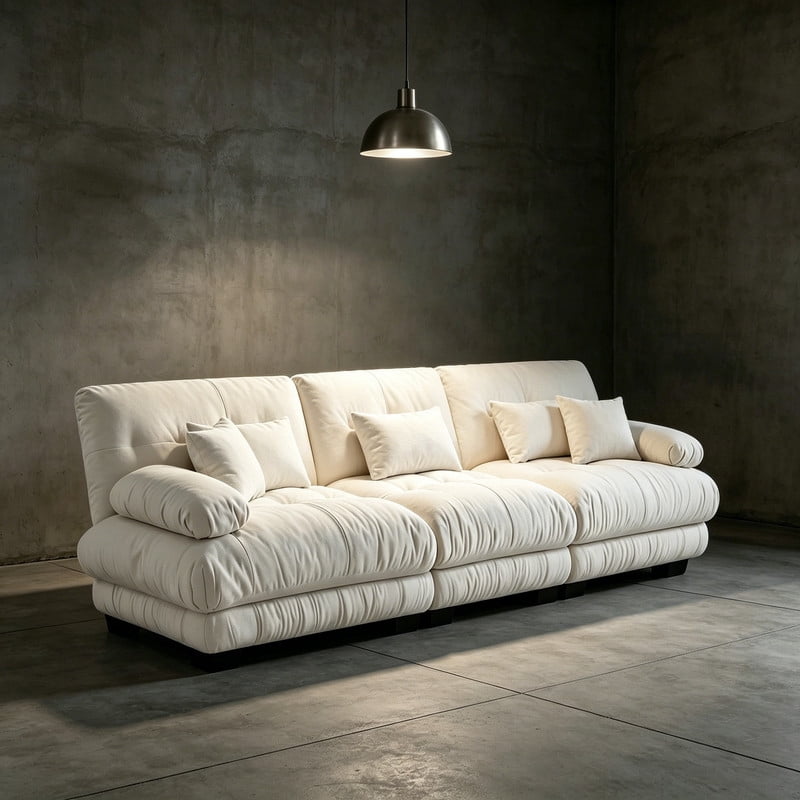 ANPPORT Cloud Couch Sleeper Sofa, Chenille Light Coffee 3-Seater Modular Sofa, 3 Lumbar pillows, 2 Pillows, Comfy Deep Seat Cloud Sofa, Convertible L-Shaped Floor Couch for Living Room