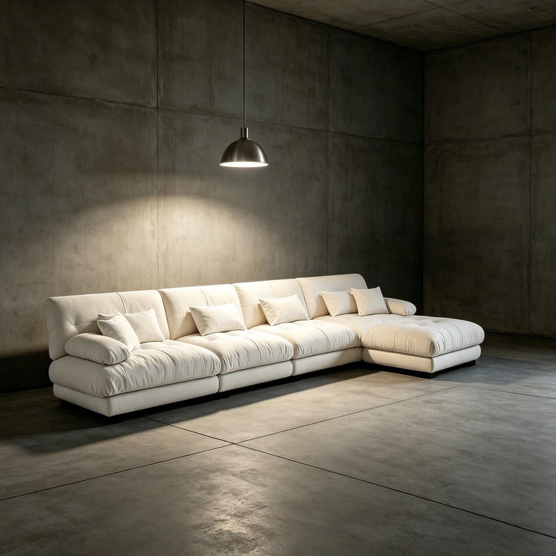 ANPPORT Cloud Couch Sleeper Sofa, Chenille Light Coffee 4-Seater Modular Sofa with 1 Ottomans, 4 Lumbar pillows,2 Pillows, Comfy Deep Seat Cloud Sofa, Convertible L-Shaped Floor Couch for Living Room