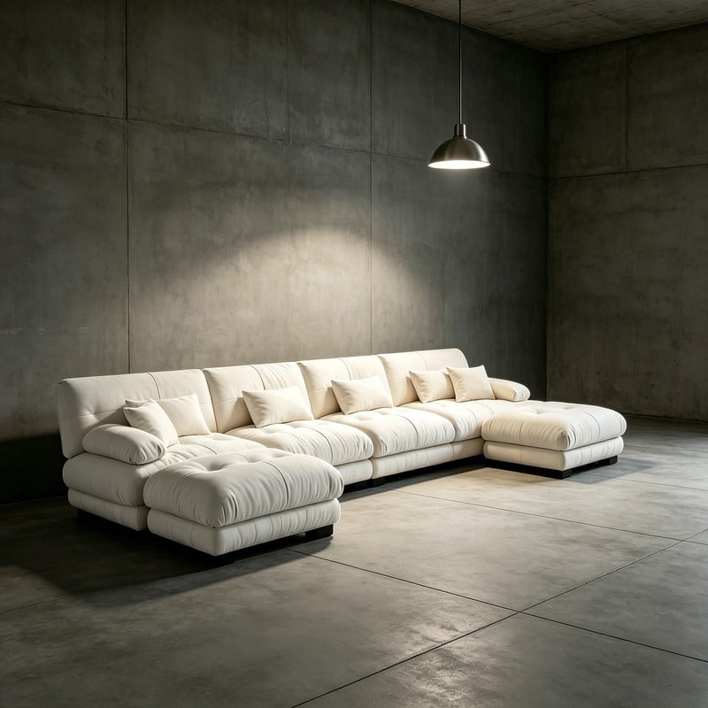 ANPPORT Cloud Couch Sleeper Sofa, Chenille Light Coffee 4-Seater Modular Sofa with 2 Ottomans, 4 Lumbar pillows,2 Pillows, Comfy Deep Seat Cloud Sofa, Convertible L-Shaped Floor Couch for Living Room