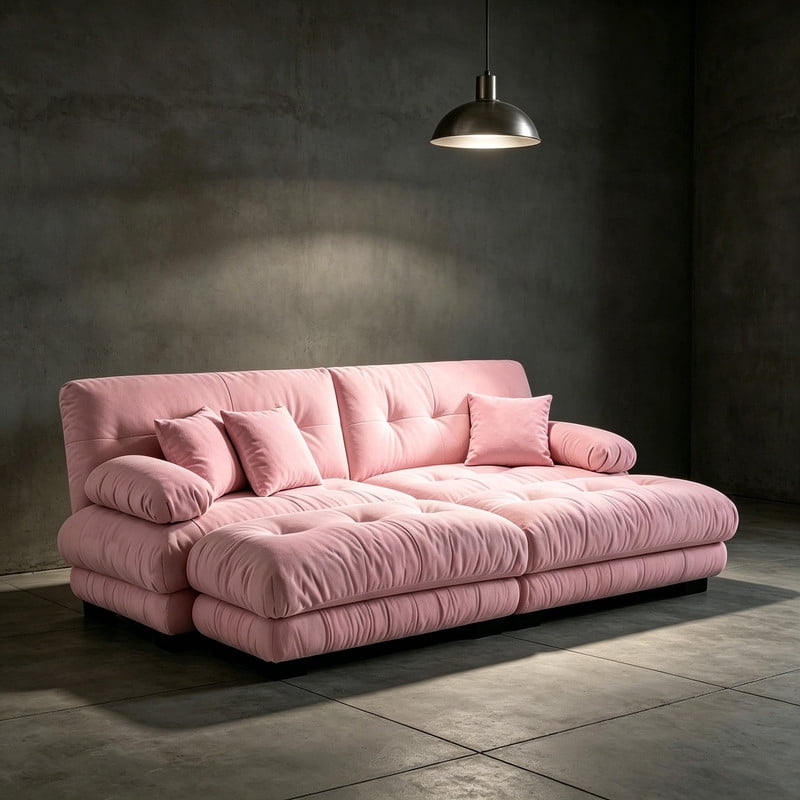 ANPPORT Cloud Couch Sleeper Sofa, Chenille Pink 2-Seater Modular Sofa with 2 Ottomans, 2 Lumbar pillows, 2 Pillows, Comfy Deep Seat Cloud Sofa, Convertible L-Shaped Floor Couch for Living Room