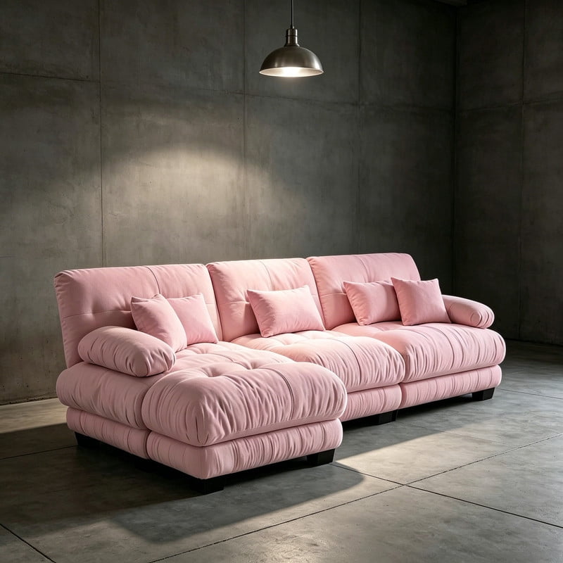 ANPPORT Cloud Couch Sleeper Sofa, Chenille Pink 3-Seater Modular Sofa with 1 Ottomans, 3 Lumbar pillows, 2 Pillows, Comfy Deep Seat Cloud Sofa, Convertible L-Shaped Floor Couch for Living Room
