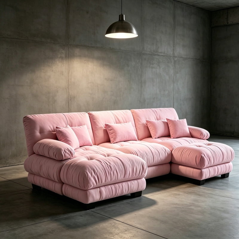 ANPPORT Cloud Couch Sleeper Sofa, Chenille Pink 3-Seater Modular Sofa with 2 Ottomans, 3 Lumbar pillows, 2 Pillows, Comfy Deep Seat Cloud Sofa, Convertible L-Shaped Floor Couch for Living Room