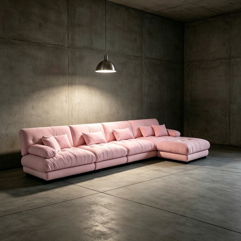 ANPPORT Cloud Couch Sleeper Sofa, Chenille Pink 4-Seater Modular Sofa with 1 Ottomans, 4 Lumbar pillows, 2 Pillows, Comfy Deep Seat Cloud Sofa, Convertible L-Shaped Floor Couch for Living Room