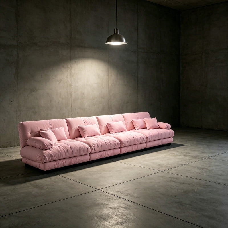 ANPPORT Cloud Couch Sleeper Sofa, Chenille Pink 4-Seater Modular Sofa, 4 Lumbar pillows, 2 Pillows, Comfy Deep Seat Cloud Sofa, Convertible L-Shaped Floor Couch for Living Room