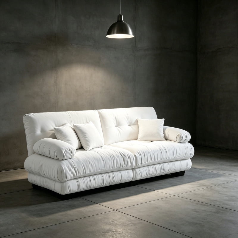 ANPPORT Cloud Couch Sleeper Sofa, Chenille White 2-Seater Modular Sofa, 2 Lumbar pillows, 2 Pillows, Comfy Deep Seat Cloud Sofa, Convertible L-Shaped Floor Couch for Living Room