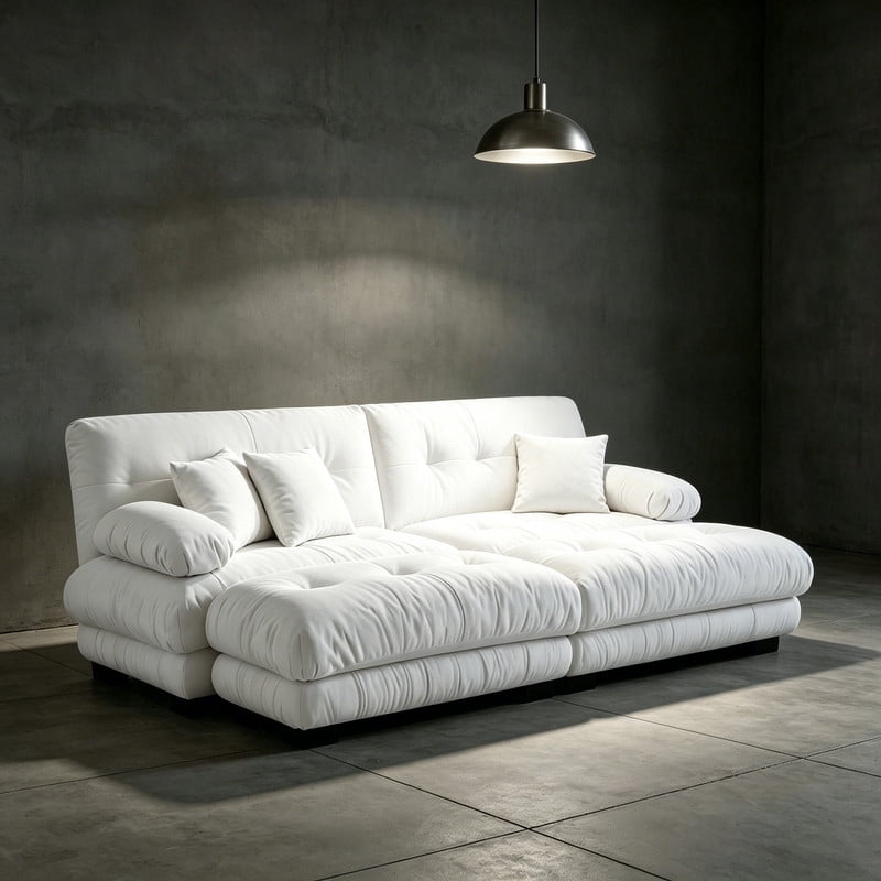 ANPPORT Cloud Couch Sleeper Sofa, Chenille White 2-Seater Modular Sofa with 2 Ottomans, 2 Lumbar pillows, 2 Pillows, Comfy Deep Seat Cloud Sofa, Convertible L-Shaped Floor Couch for Living Room