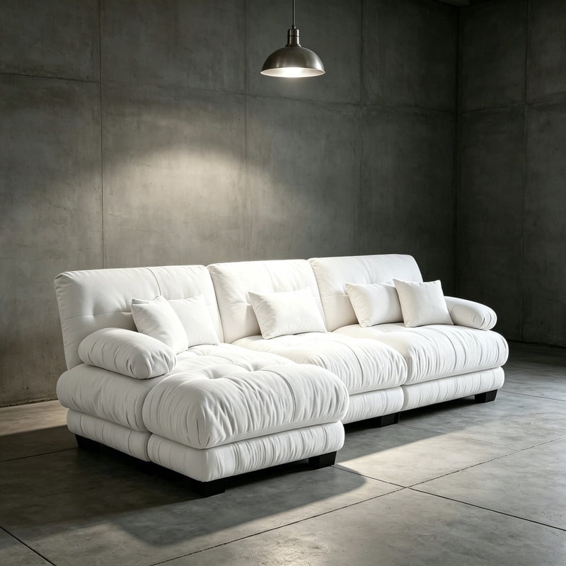 ANPPORT Cloud Couch Sleeper Sofa, Chenille White 3-Seater Modular Sofa with 1 Ottomans, 3 Lumbar pillows, 2 Pillows, Comfy Deep Seat Cloud Sofa, Convertible L-Shaped Floor Couch for Living Room