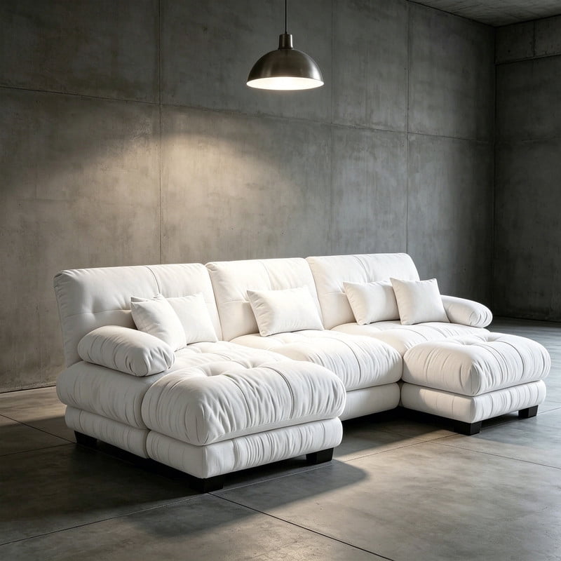 ANPPORT Cloud Couch Sleeper Sofa, Chenille White 3-Seater Modular Sofa with 2 Ottomans, 3 Lumbar pillows, 2 Pillows, Comfy Deep Seat Cloud Sofa, Convertible L-Shaped Floor Couch for Living Room