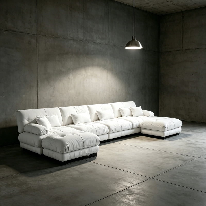 ANPPORT Cloud Couch Sleeper Sofa, Chenille White 4-Seater Modular Sofa with 2 Ottomans, 4 Lumbar pillows, 2 Pillows, Comfy Deep Seat Cloud Sofa, Convertible L-Shaped Floor Couch for Living Room