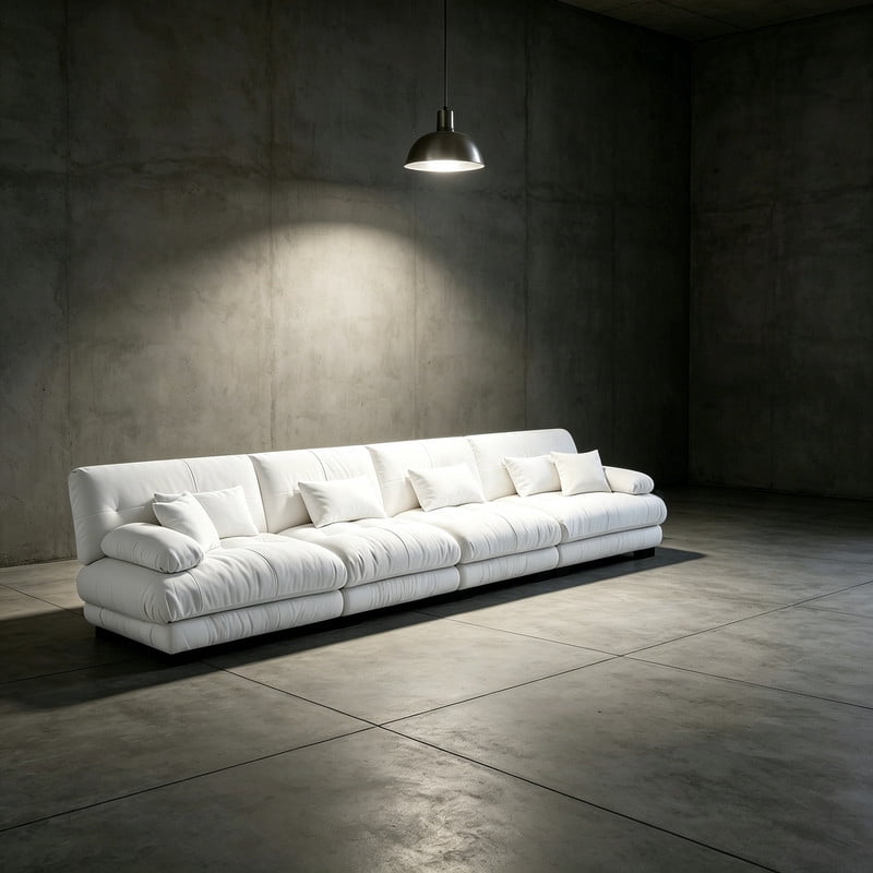 ANPPORT Cloud Couch Sleeper Sofa, Chenille White 4-Seater Modular Sofa, 4 Lumbar pillows, 2 Pillows, Comfy Deep Seat Cloud Sofa, Convertible L-Shaped Floor Couch for Living Room