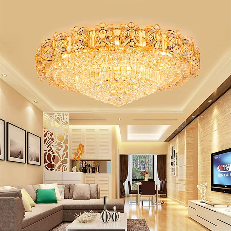 ANQIDI 15.75In 40W Luxury K9 Crystal Chandelier Modern Round LED Ceiling  Light for Living Room Kitchen