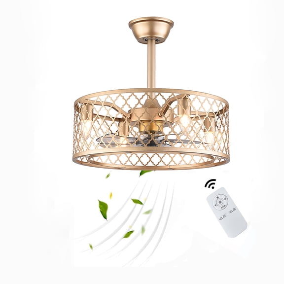 ANQIDI 20" Metal Enclosed Ceiling Fan Light Modern Industrial Chandelier Pendant Lamp Indoor Flush Mount Lighting Fixture + Remote 3 Speed Adjustable