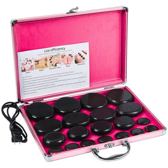 ANQIDI 20PCS Professional Portable Natural Basalt Hot Stones Set Hot Rocks Massage Stones Kit with Heater Box for Body Massage