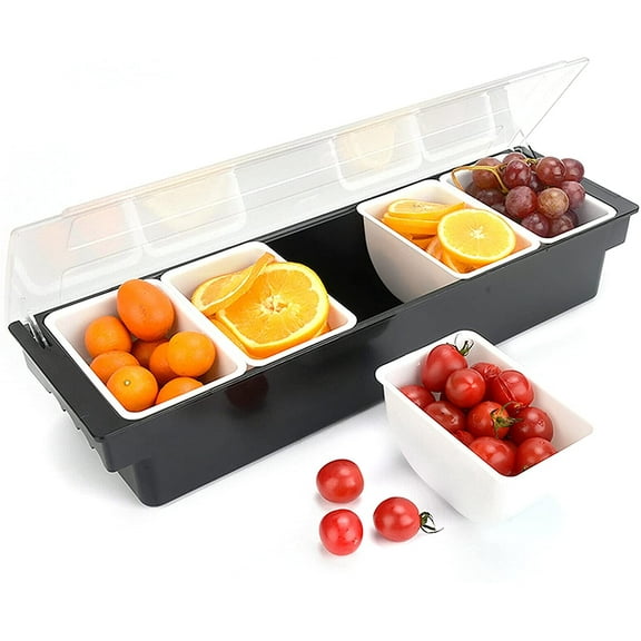 ANQIDI 5 Compartment Multifunctional Fruit Box ABS Food Tray Removable Condiment Caddy with Hinged Cover Strip