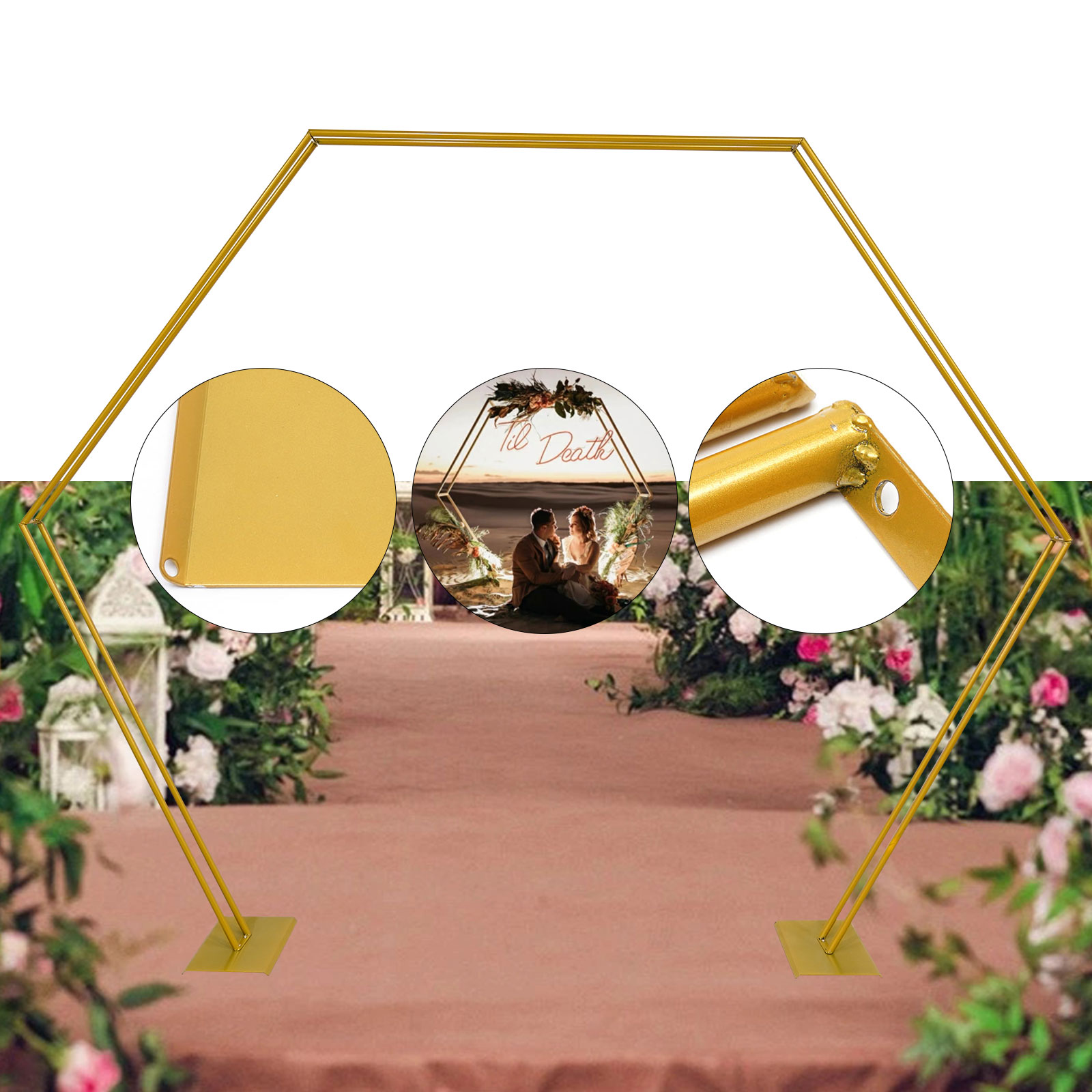 ANQIDI 8.2'x7.2' Gold Hexagon Double Tube Arch Stand Metal Wedding ...
