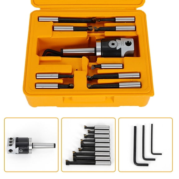 ANQIDI 9pcs CNC Milling Machine MT2-M10 F1-12 50mm Boring Head Tools Set Kit Set 1 x F1-12 50mm Boring Head+9 x Boring Carbide Tips W/12mm Shank