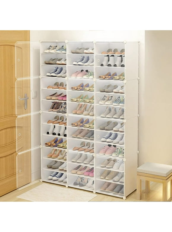 ANQIDI Dust-proof Shoe Rack Organizer 12-Tiers Stackable 72 Pairs DIY Shoe Storage Cabinets Stand Clear Plastic Shoe Boxes (3*12)