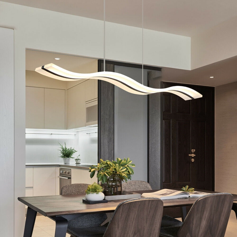 ANQIDI Modern Wave LED Pendant Light 38W Linear Dimmable Ceiling Lamp Chandelier Fixture with Remote