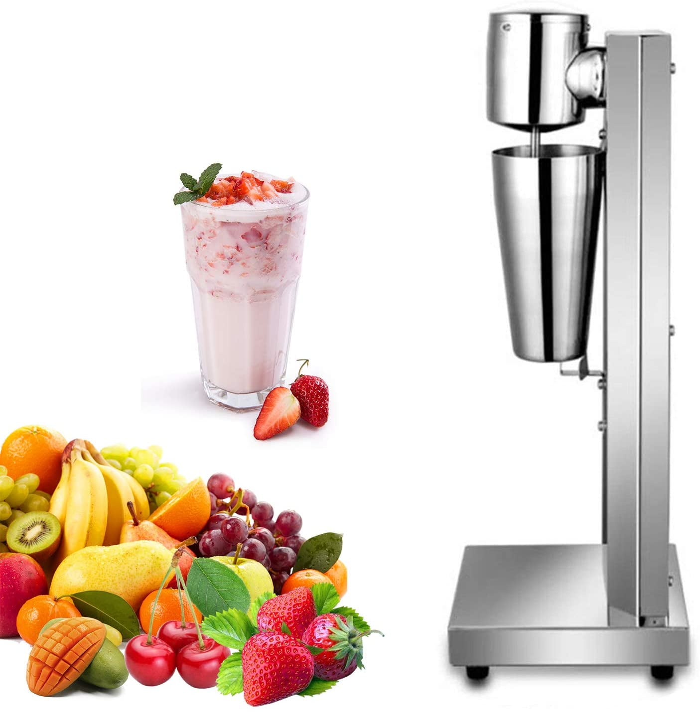 Anqidi Single Head Electric Milk Shaker Stainless Steel Drink Mixer Shake Machine Milk Ice Cream Blender 110V, Size: As Shown, Silver
