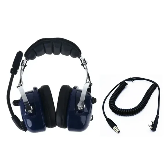 ANR Aviation Headset With Noise Cancelling Microphone, Heavy Duty Over-Ear Hearing Protection Headset With Mini XLR5 Coiled Cable & Finger PTT For Two-Way Radios, Construction, Racing, Airport Use