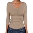 thumbnail image 1 of ANRABESS V Neck Shirts for Women 3/4 Sleeve Ribbed Knit Fitted Tee, Soft Stretch Basic Casual Work Top Small, 1 of 9