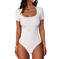 thumbnail image 1 of ANRABESS Ribbed Knit Bodysuit Top for Women Short Sleeve Scoop Neck Fitted One Piece Shirt, Casual Summer Going Out Top, 1 of 9
