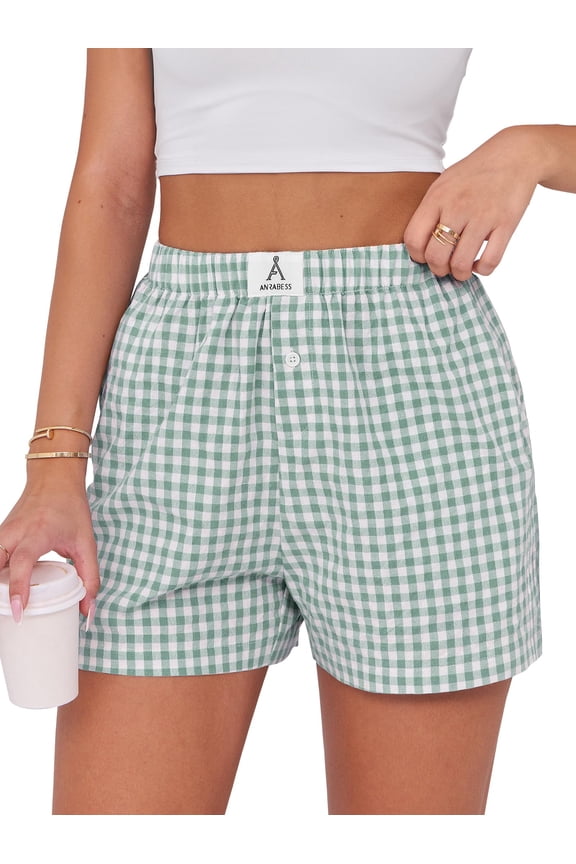 Boxer Shorts for Women Pajama Gingham Shorts 2026 Summer Casual Lounge Shorts Elastic Waist Beach Sleep Shorts Trendy Y2K Plaid Pajama Bottoms with Pockets