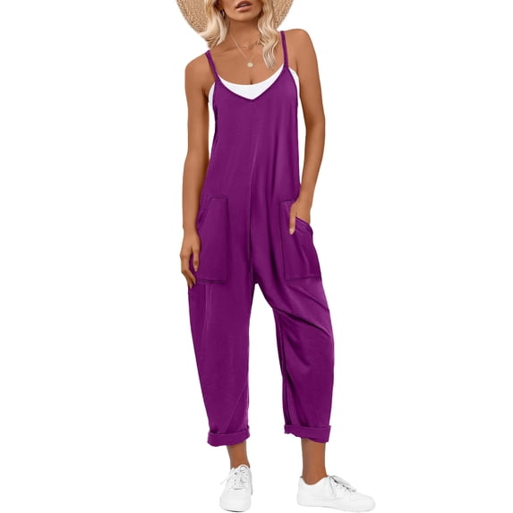 ANRABESS Womens Overalls Jumpsuit Sleeveless Spaghetti Strap Summer Casual Lightweight Loose Fit Baggy Pants with Pockets