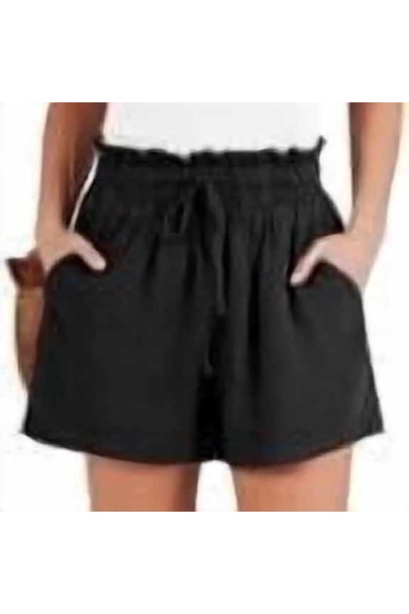 Linen Shorts for Women Summer Casual Wide Leg Loose High Waist Drawstring Dressy Shorts 2026 Beach Vacation Clothes Black Small