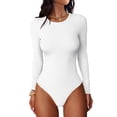 thumbnail image 1 of ANRABESS Long Sleeve Bodysuits Top for Women Crewneck Slim Fit Tight Body Suits,Compression Tee Shirts,Ribbed Knit Bodyshirt,Crotch Open,Casual Layer Undershirts Clothing White M, 1 of 9