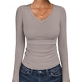 thumbnail image 1 of ANRABESS Long Sleeve Shirts for Women Soft Comfy Ribbed Knit Fitted T-Shirts Casual Trendy Y2K Basic Tops Fall Winter Underscrub Layering Clothes Gray Khaki Small, 1 of 11