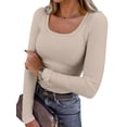 thumbnail image 1 of ANRABESS Long Sleeve Shirts for Women Ribbed Knit Slim Fitted Casual Tops Scoop Neck Basic Tee Spring Fall Fashion Clothes Beige Medium, 1 of 9
