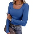 thumbnail image 1 of ANRABESS Long Sleeve Shirts for Women Ribbed Knit Slim Fitted Casual Tops Scoop Neck Basic Tee Spring Fall Fashion Clothes Blue Large, 1 of 9