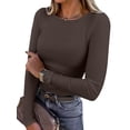 thumbnail image 1 of ANRABESS Long Sleeve Shirts for Women Ribbed Knit Slim Fit Basic Tops Crewneck Tees Spring Fall Casual Underscrubs Layer Clothes Brown Medium, 1 of 11