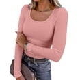 thumbnail image 1 of ANRABESS Long Sleeve Shirts for Women Ribbed Knit Slim Fitted Casual Tops Scoop Neck Basic Tee Spring Fall Fashion Clothes Coral Medium, 1 of 9
