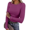 thumbnail image 1 of ANRABESS Long Sleeve Shirts for Women Ribbed Knit Slim Fit Basic Tops Crewneck Tees Spring Fall Casual Underscrubs Layer Clothes Rose Purple X-Large, 1 of 11