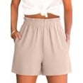thumbnail image 1 of ANRABESS Shorts for Women,Dressy Casual Elastic High Waisted Shorts, Comfy Breathable Lightweight Short,Summer Shorts for Beach,Travel & Vacation Khaki Small, 1 of 10