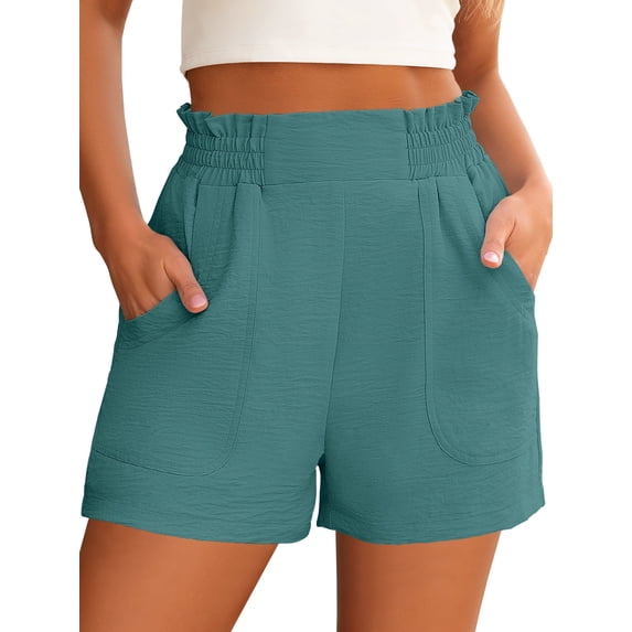 ANRABESS Womens Casual Shorts Elastic Paperbag Waist High Waisted Summer Loose Fit Beach Vacation Shorts with Pockets